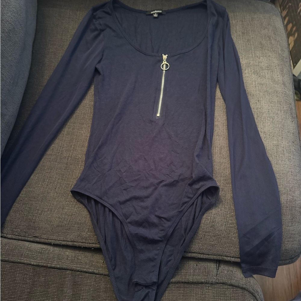 Navy Long Sleeve Bodysuit with Zipper